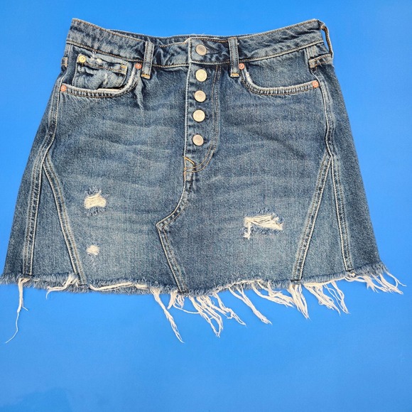 We The Free Dresses & Skirts - Free People We The Free Tenon Distressed Denim Mini Skirt 29 Button Fly Blue 16"